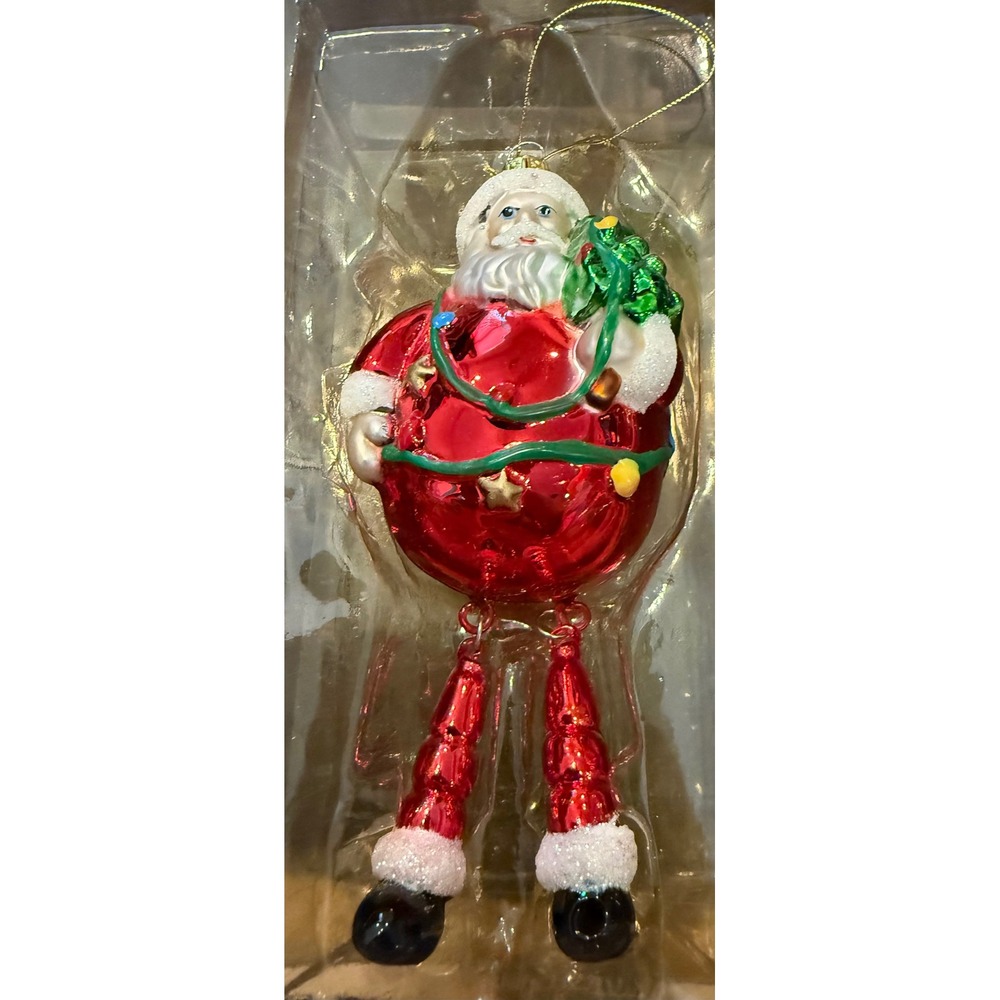 Kmart Santa Christmas Holiday Ornament Red Glass Dangle Legs Vintage NEW
